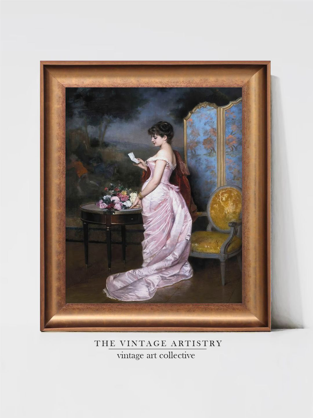 THE VINTAGE ARTISTRY Pink Victorian Woman Print Painting Wall Art