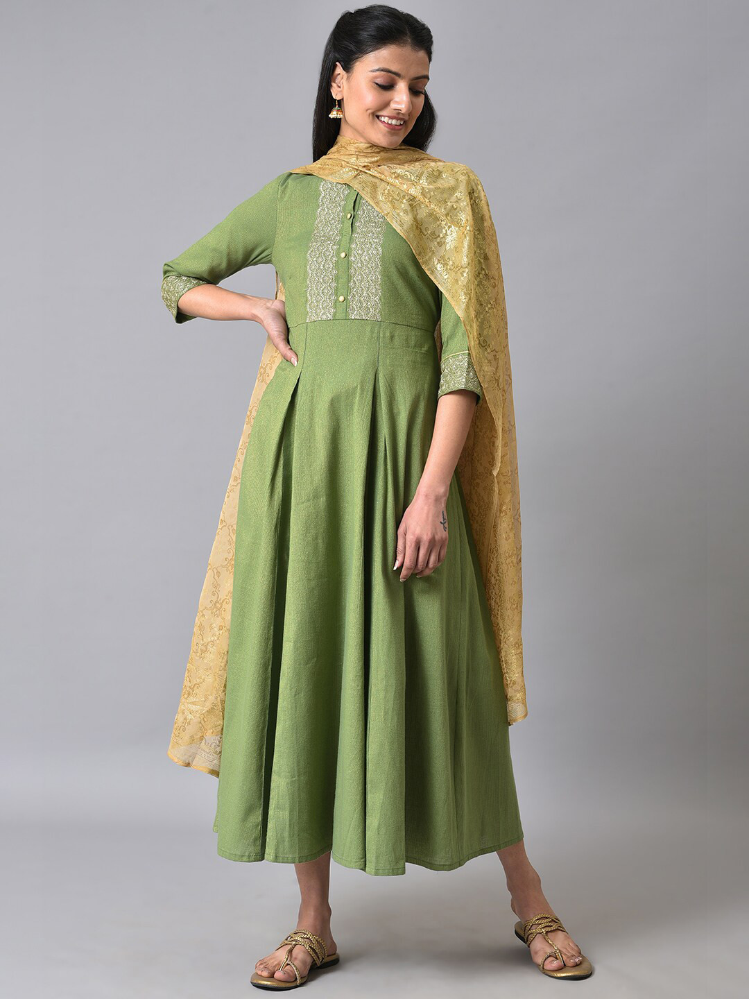AURELIA Sequined Anarkali Kurta With Dupatta