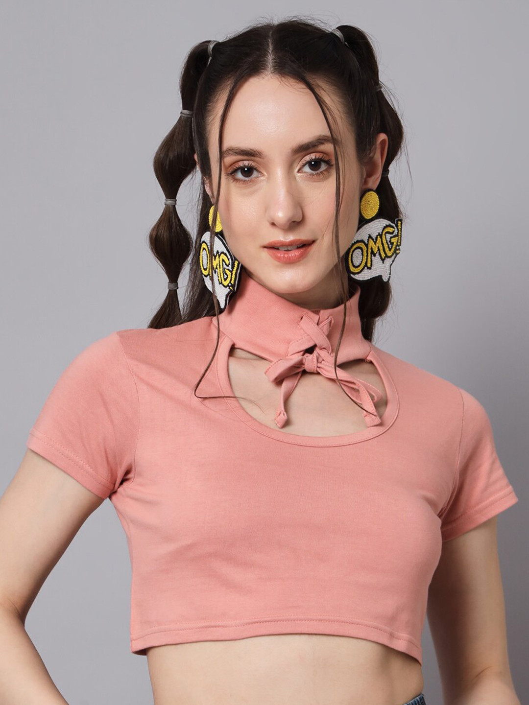 The Dry State Cut Out And Tie-Ups High Neck Cotton Crop Fitted Top