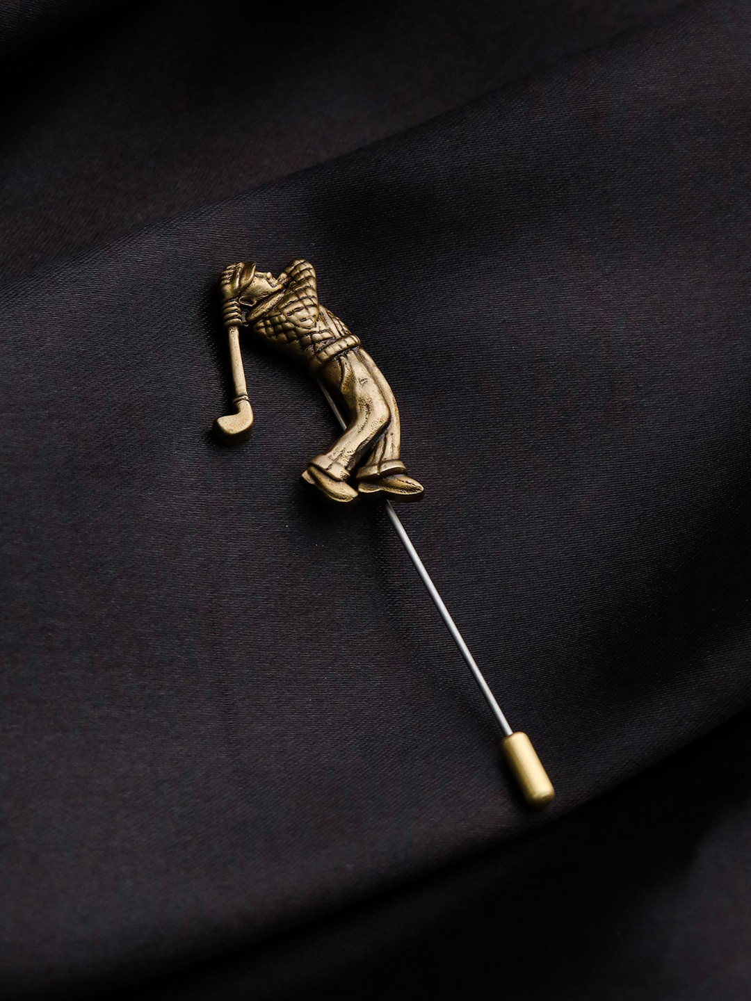 COSA NOSTRAA Men Gold-Toned Golfer Lapel Pin Brooch