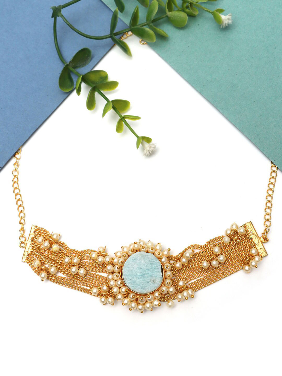 Ozanoo Gold-Plated Beaded Choker Necklace