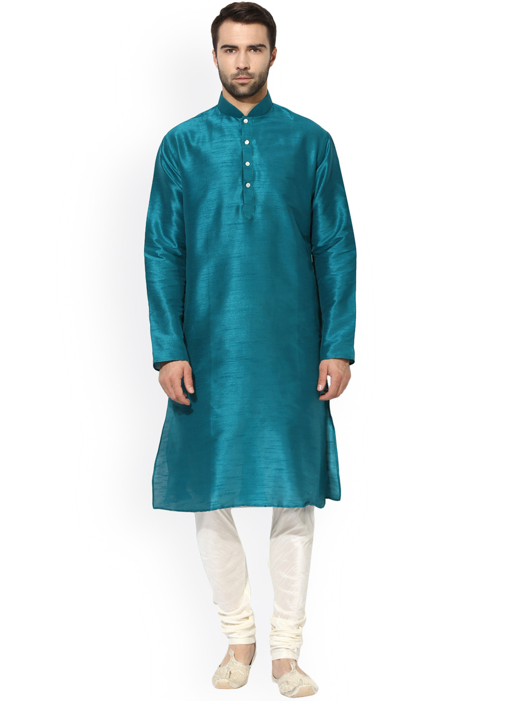 KISAH Men Teal Blue Solid A-Line Kurta