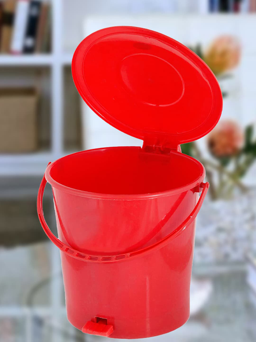 Kuber Industries Red 2 Pcs Kitchen Waste Pedal Dustbins With Handle - 10 L Each