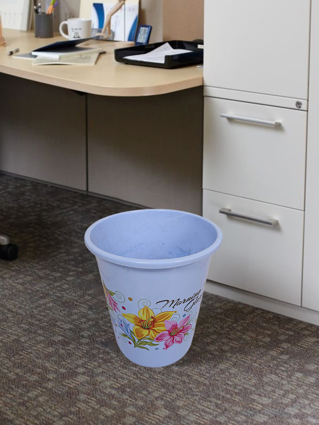 Kuber Industries Blue & Yellow 2-Pieces Floral Printed Portable Garbage Baskets - 5 L Each