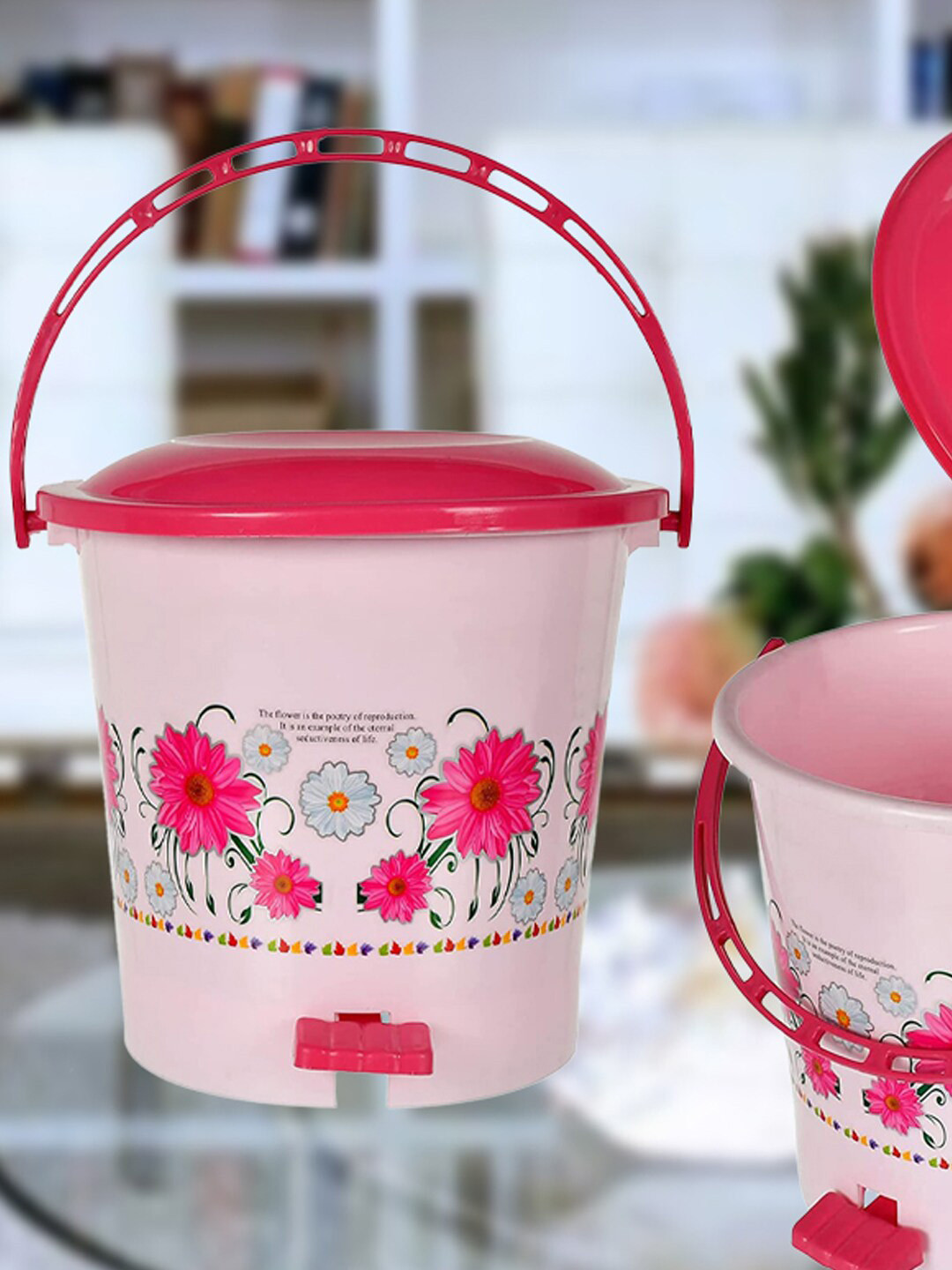 Kuber Industries Pink & Green 2-Pieces Pedal Dustbins With Handle 5 L Each