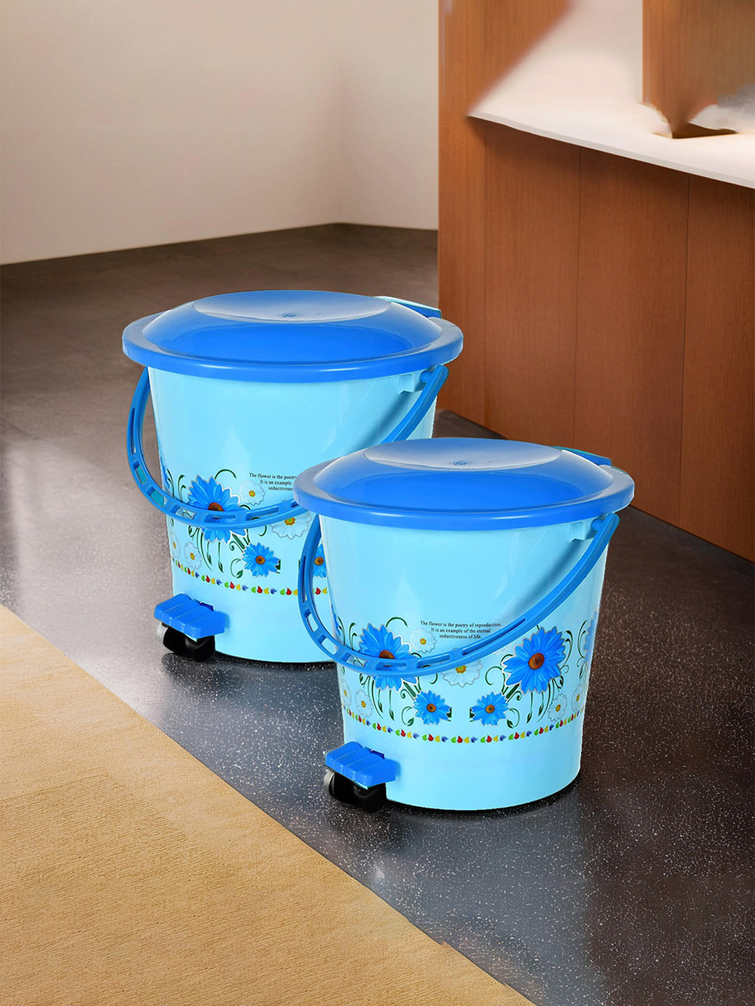 Kuber Industries 2 Pieces Blue Pedal Dustbins - 5l Each