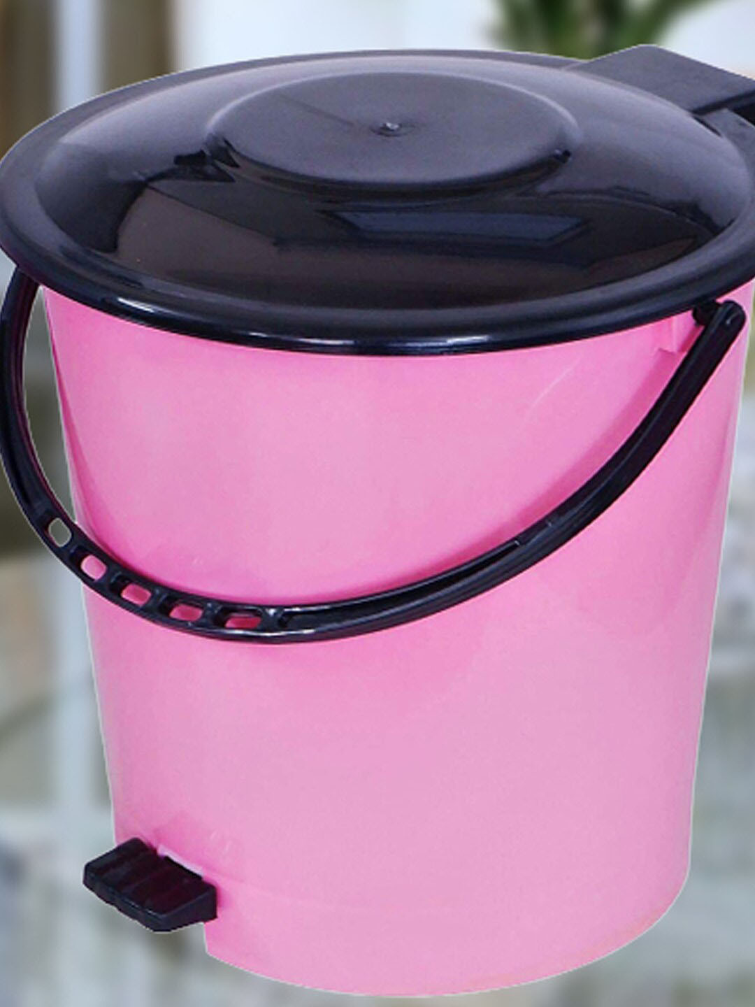 Kuber Industries Pink & Black Kitchen Waste Pedal Dustbin With Handle - 5L