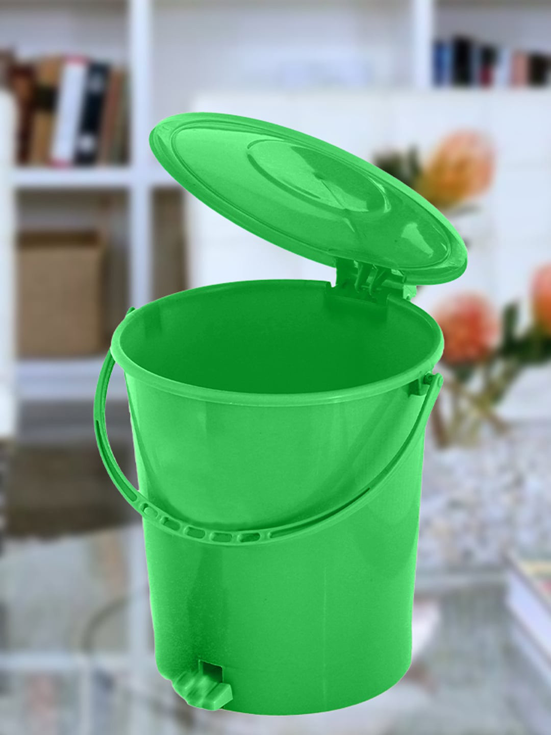 Kuber Industries Black & Green 2-Pcs Kitchen Waste Pedal Dustbins With Handle - 10 L Each