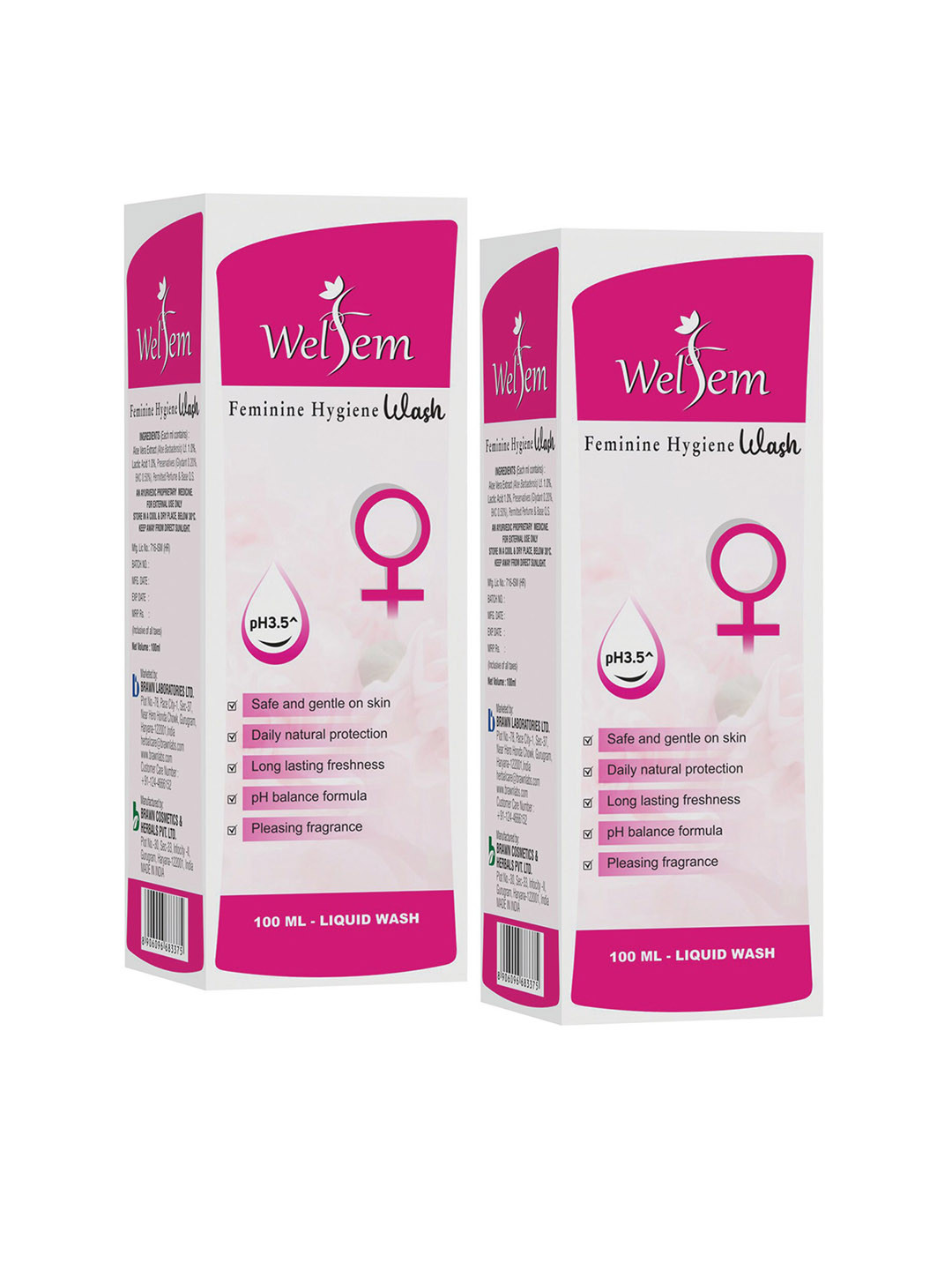 WELFEM Set of 2 Long Lasting Intimate Wash with Lactic Acid & Aloevera - 100 ml each
