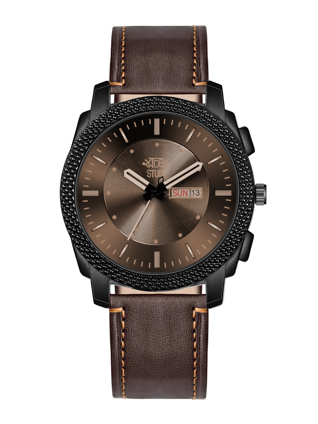 SWADESI STUFF Men Leather Straps Analogue Multi Function Watch 5-BROWN