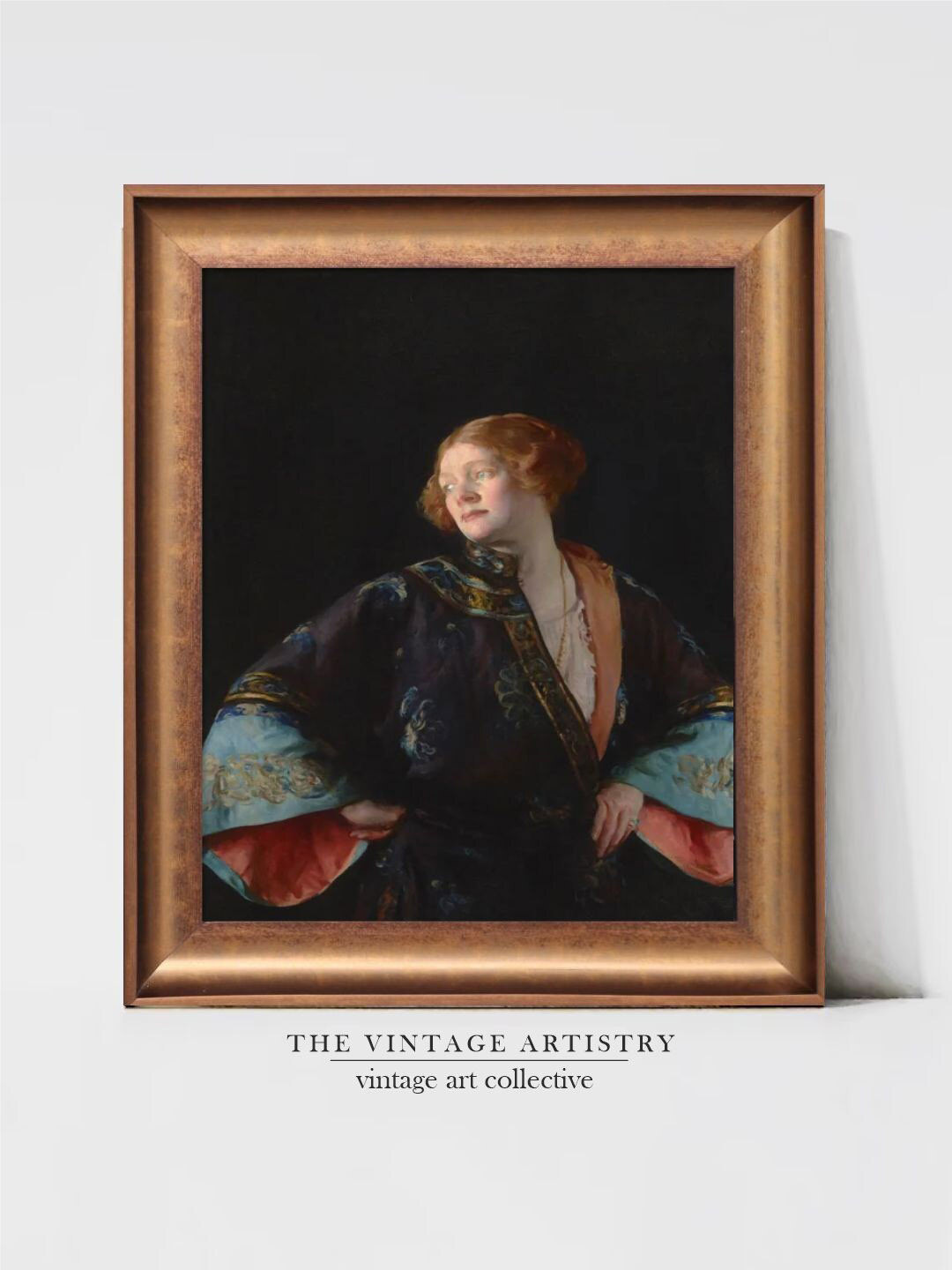 THE VINTAGE ARTISTRY Brown & Black Classical Victorian Red Haired Wall Painting