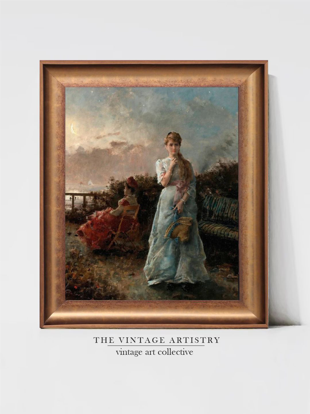 THE VINTAGE ARTISTRY Blue & Beige An Evening at Sea Painting Wall Art