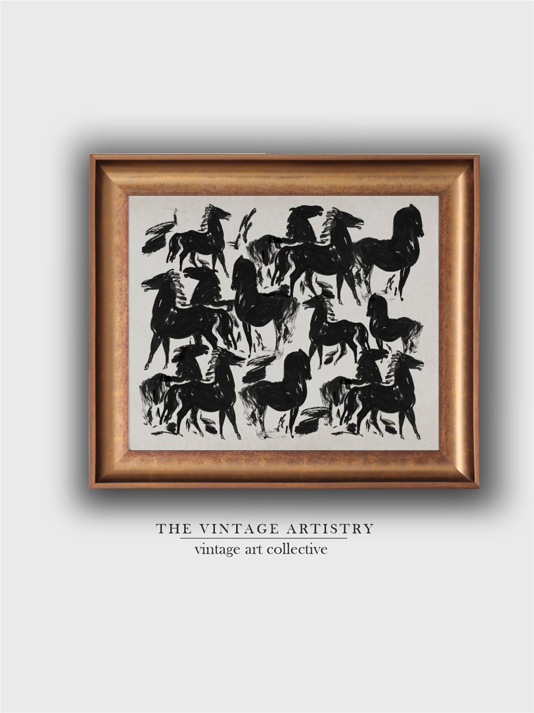 THE VINTAGE ARTISTRY Brown & Black Vintage Horse Framed Wall Painting