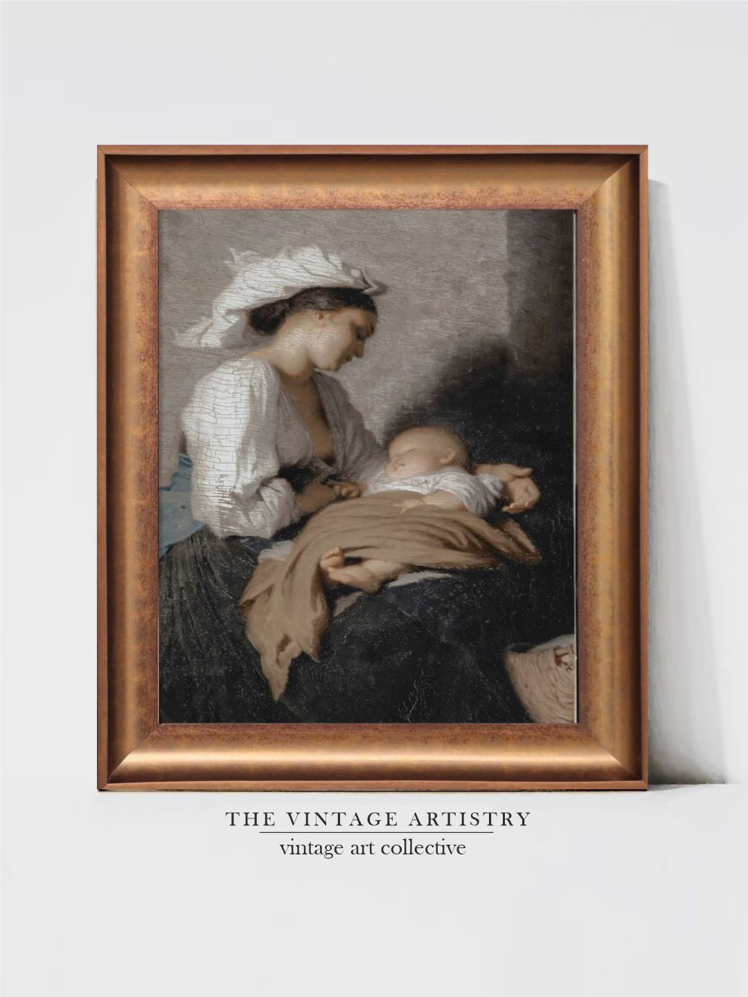 THE VINTAGE ARTISTRY Black & White Mother and Child Printed Framed Wall Painting