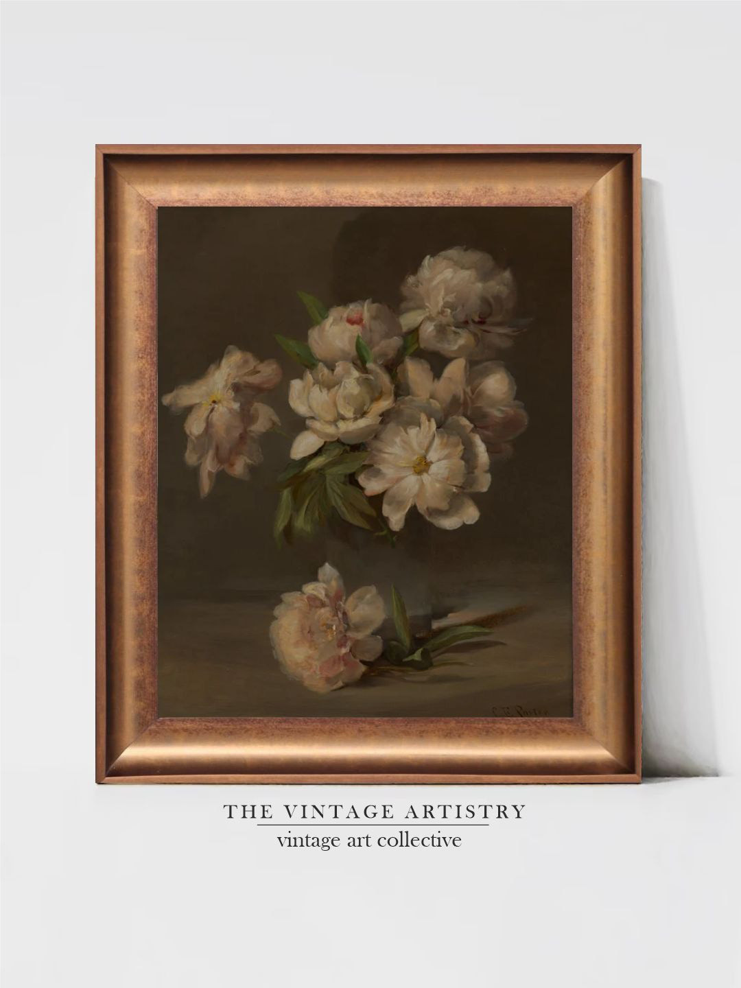 THE VINTAGE ARTISTRY Brown & Green Still Life With Flowers Framed Wall Painting