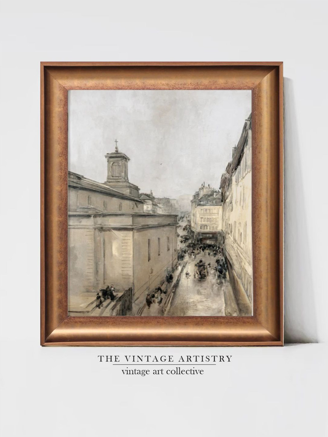 THE VINTAGE ARTISTRY White & Brown Vintage Paris City Scape Printed Framed Wall Painting