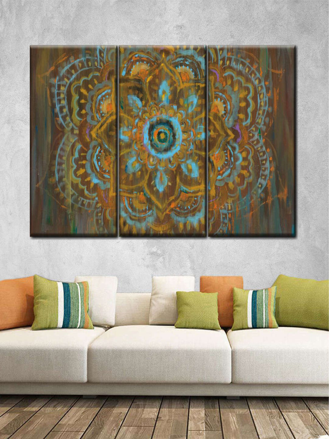 POSTERS AND TRUSS 3-Pcs Brown Bombay Bohemian Painting Canvas Wall Art
