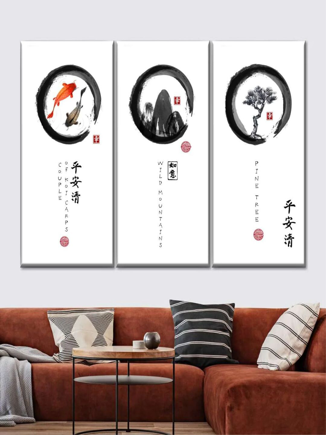 POSTERS AND TRUSS 3-Pcs White Zen Circles Painting Canvas Wall Art