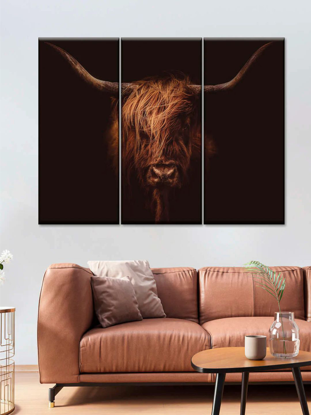 POSTERS AND TRUSS 3-Pcs Black Highland Cow Painting Canvas Wall Art