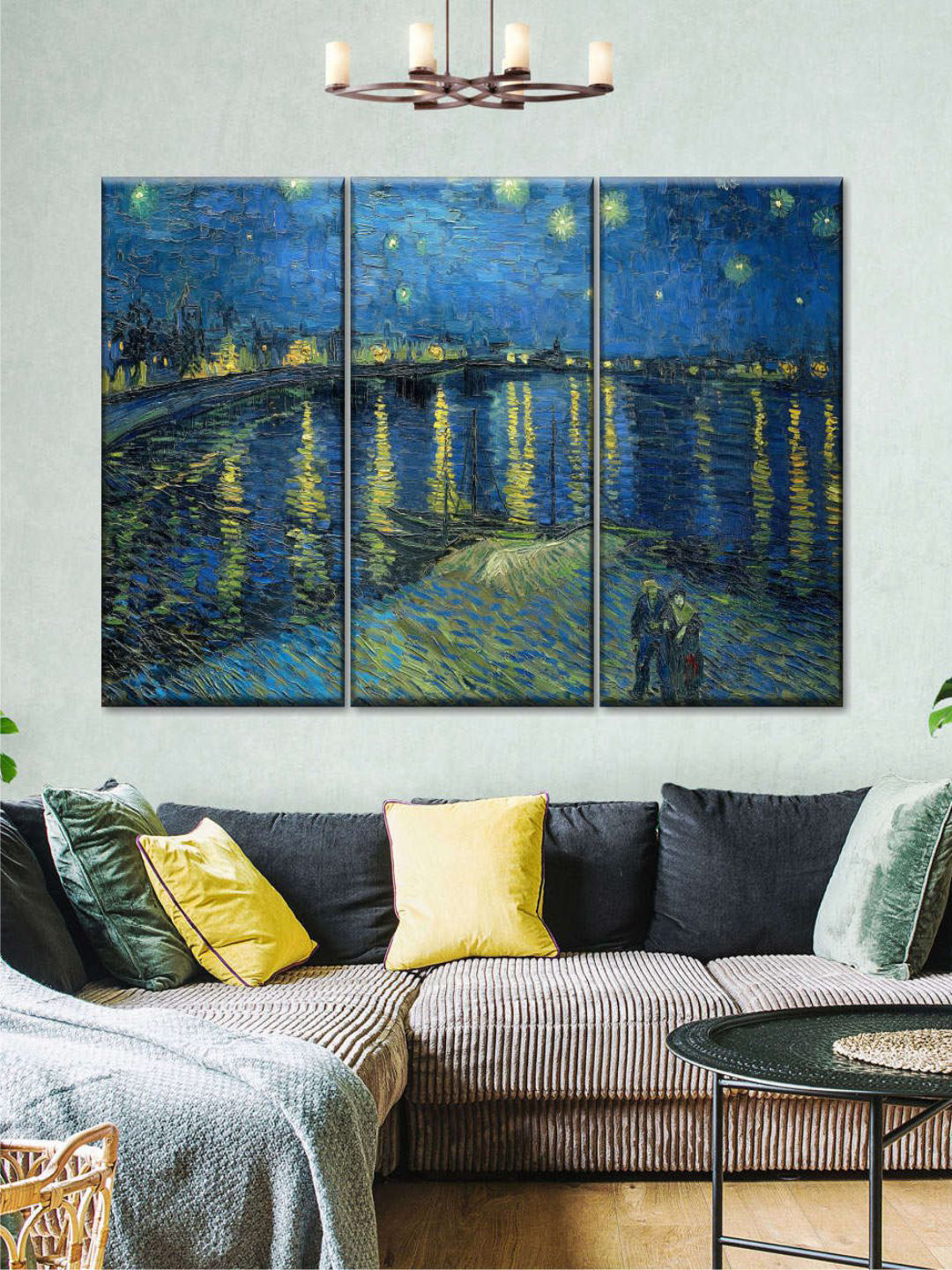 POSTERS AND TRUSS The Starry Night Over The Rhone 3 Piece Paintings Wall Art - 30 x 20In