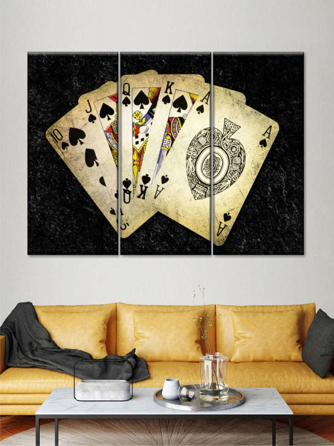 POSTERS AND TRUSS Poker Spade Canvas 3 Piece Wall Paintings Wall Art - 30 x 20In