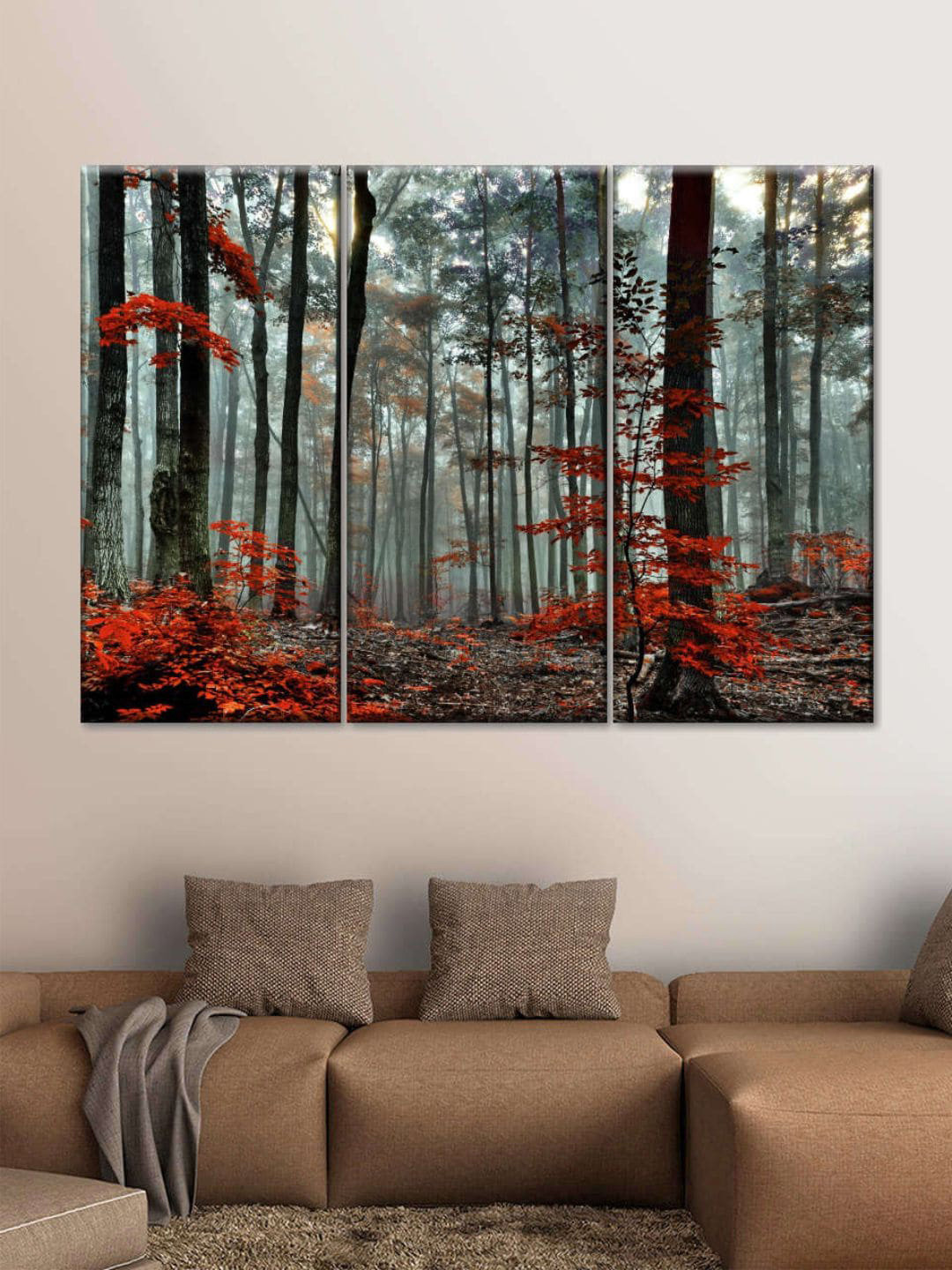 POSTERS AND TRUSS 3 Pcs Orange-Coloured & White Generic Modern Tableau Printed Wall Art