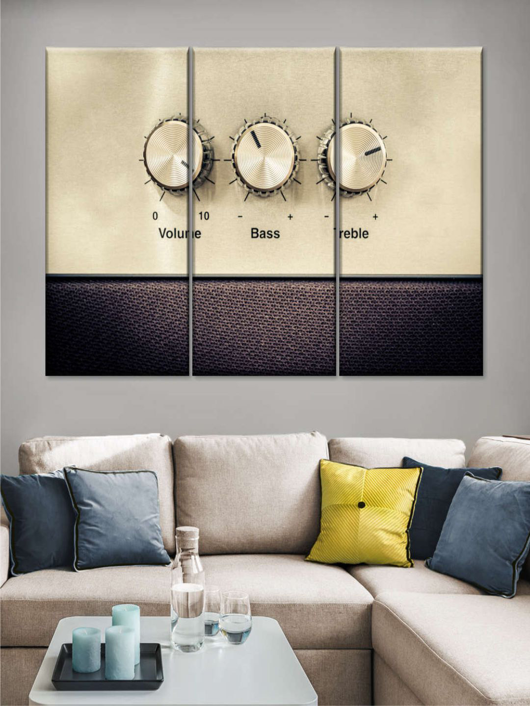 POSTERS AND TRUSS 3-Pcs Beige Volume Controls For Music Painting Canvas Wall Art