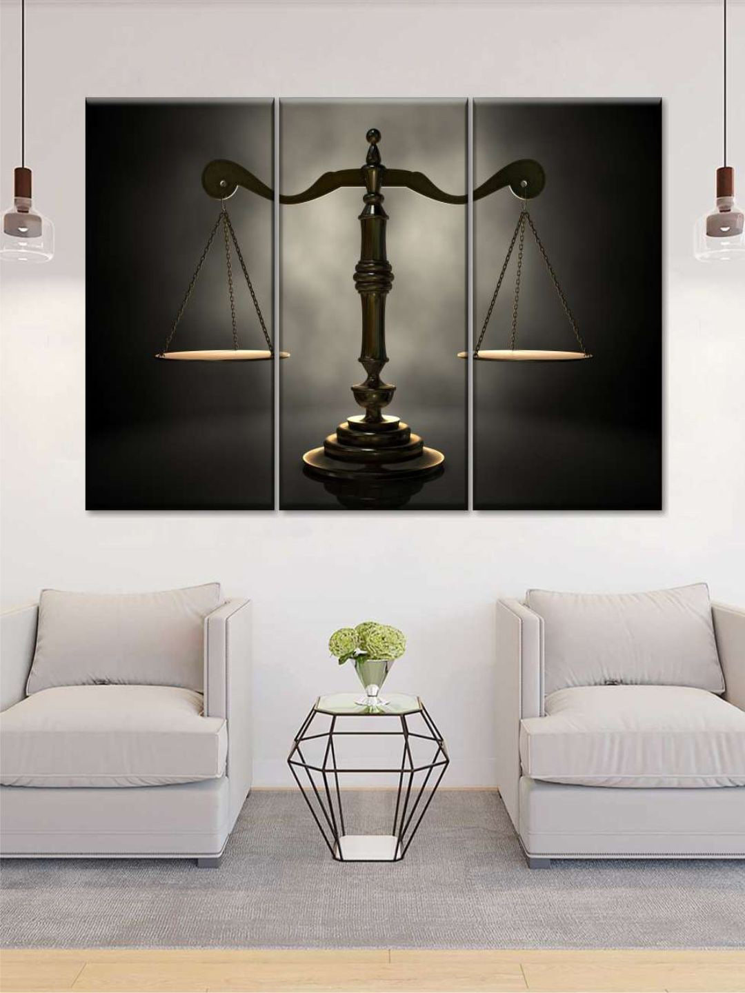 POSTERS AND TRUSS 3-Pcs Black & Grey Gold Scales Of Justice Printed Wall Art