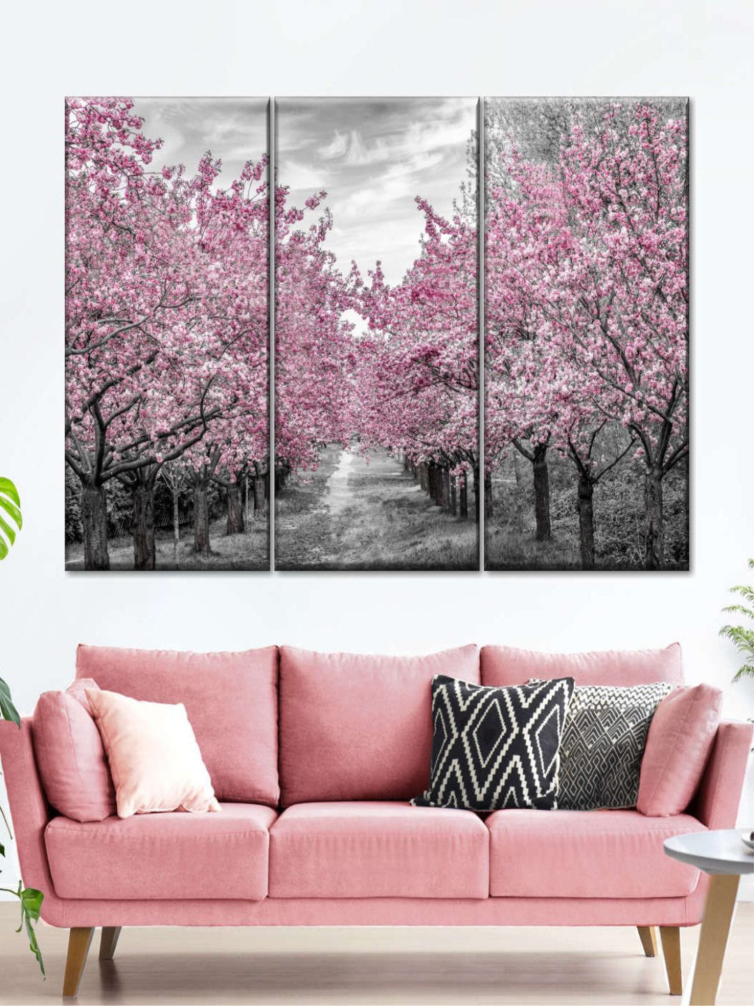 POSTERS AND TRUSS Charming Cherry Blossom Alley Canvas 3 Piece Paintings Wall Art-30x20In