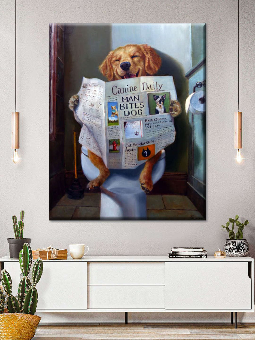 POSTERS AND TRUSS Dog Gone Funny Bathroom Canvas Rectangle Paintings Wall Art -30 x20In