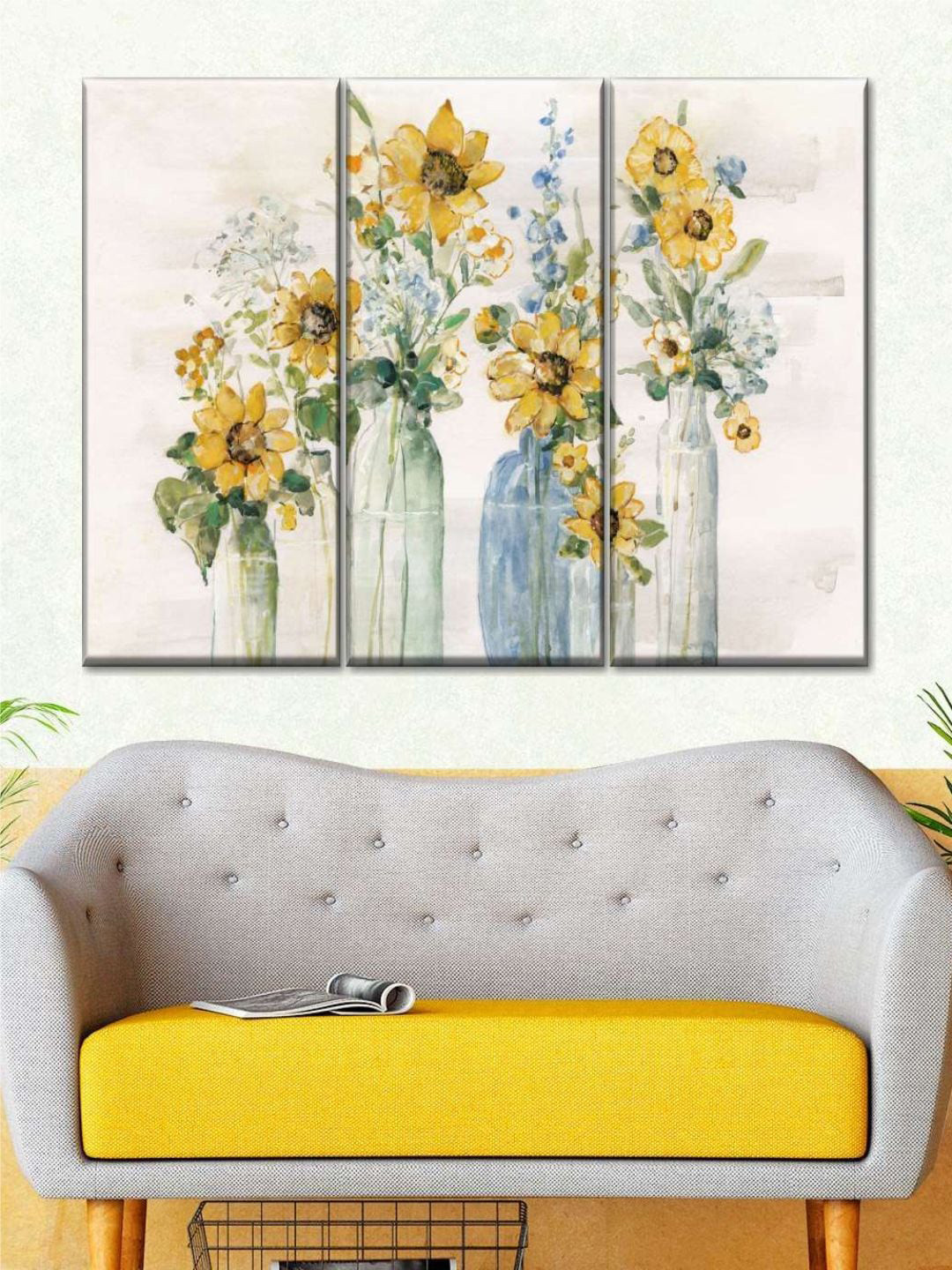 POSTERS AND TRUSS Sunflower Spectacular Canvas 3 Piece Wall Paintings Wall Art-30 x 20In
