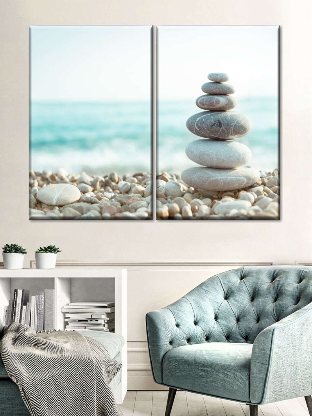 POSTERS AND TRUSS Rocky Beach Stacked Pebbles 2 Piece Paintings Wall Art - 30 x 40In