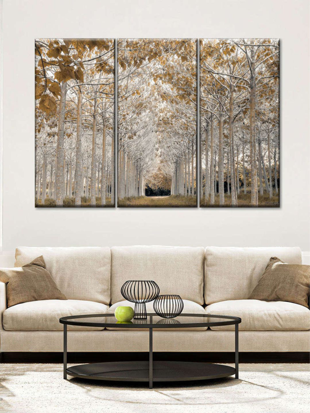 POSTERS AND TRUSS 3-Pcs Green & Beige Framed Wall Painting