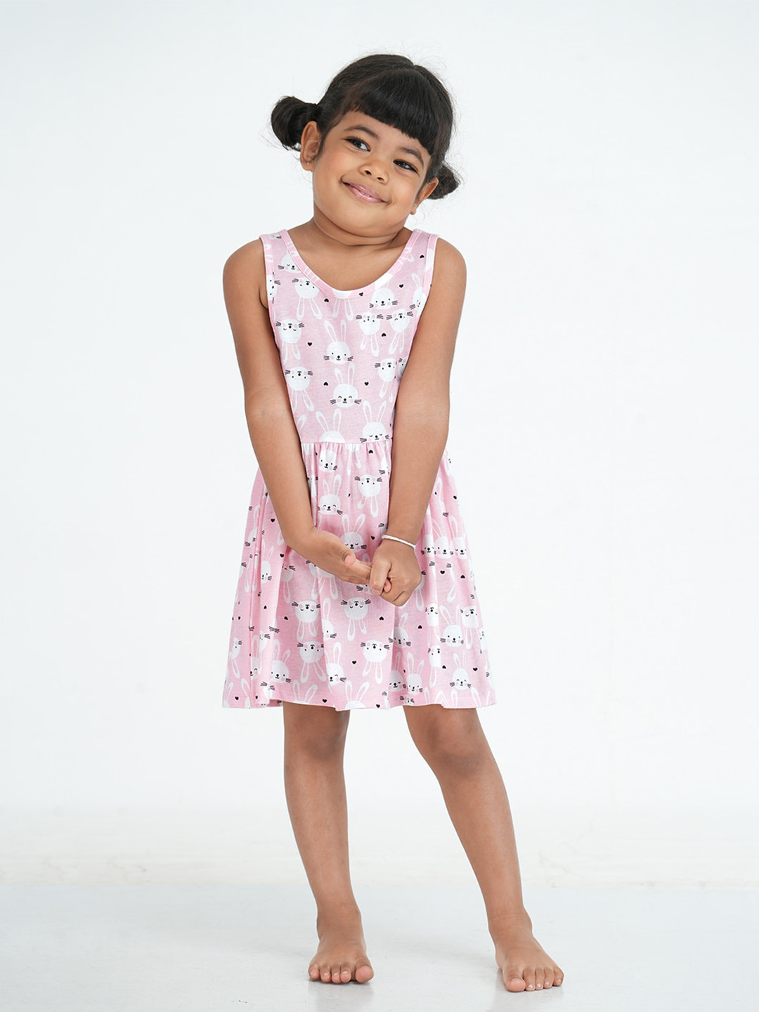 mackly Girls Floral Print Peach Conversational Printed Pure Cotton Fit & Flare Dress