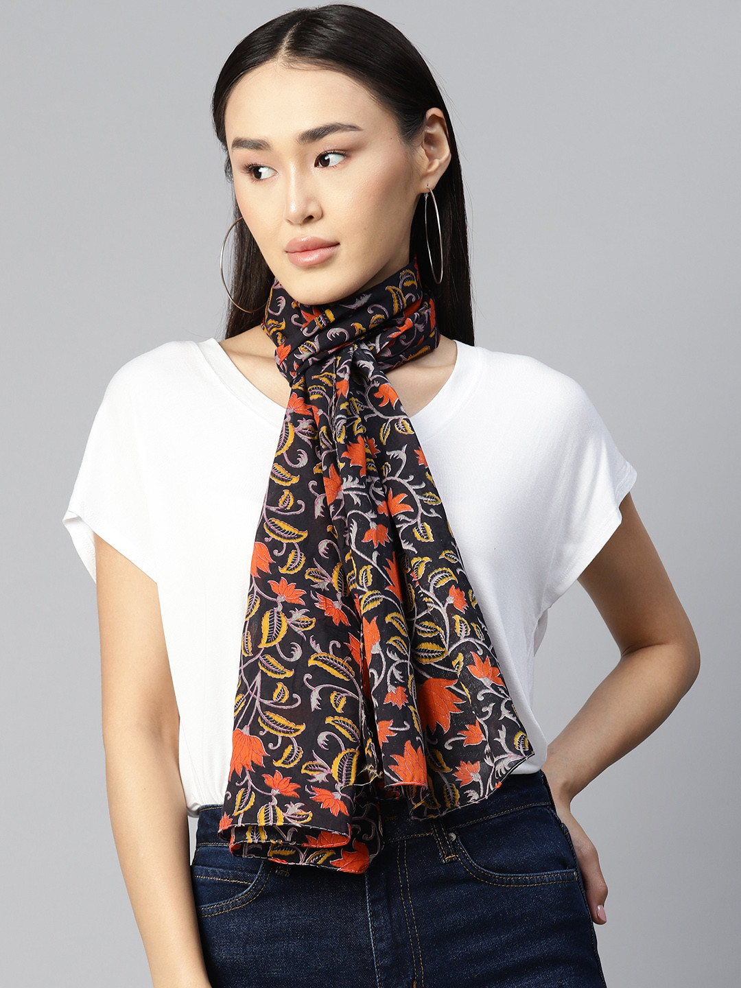 WEAVERS VILLA Floral Printed Cotton Scarf