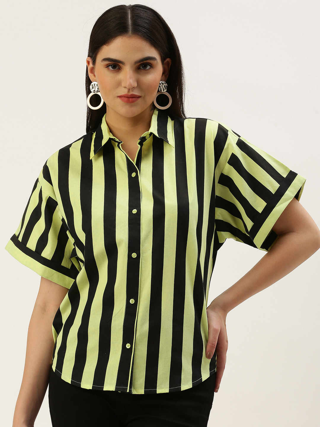 FOREVER 21 Pure Cotton Striped Casual Shirt