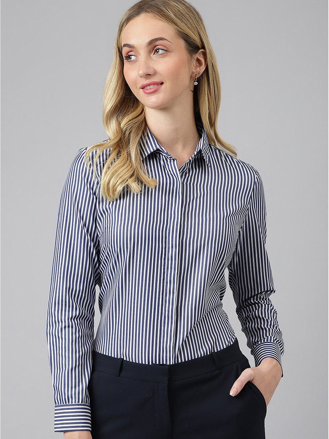 English Navy Striped Oxford Formal Shirt