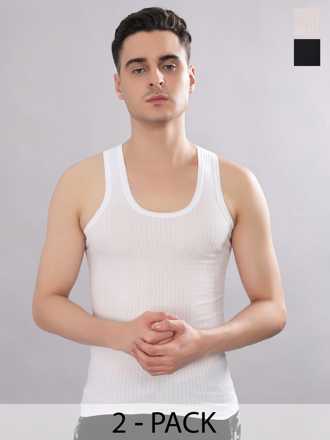 Dollar Bigboss Men Solid Pack of 2 Cotton Magic Rib Regular Fit Casual Vest