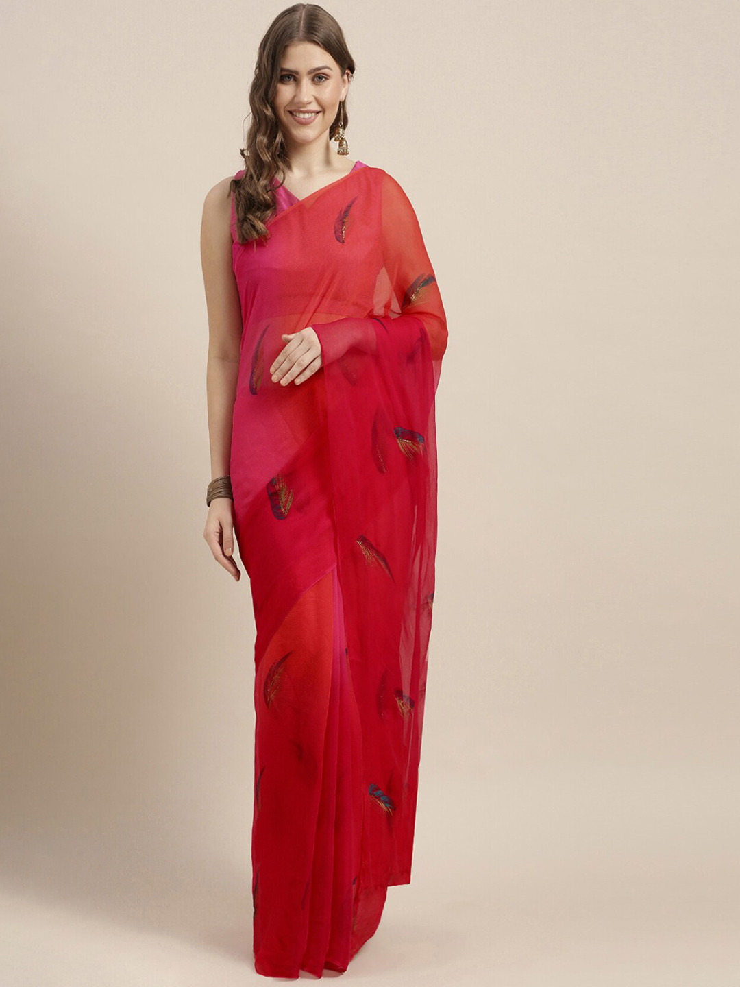 Geroo Jaipur Floral Printed Pure Chiffon Saree