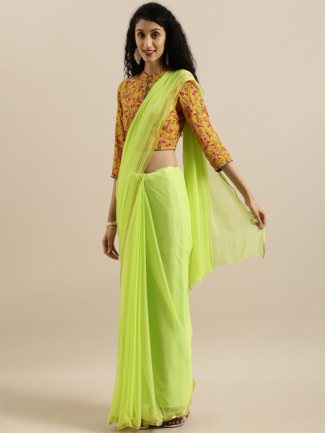 Geroo Luxe Hand Block Floral Printed Zari Chanderi Saree