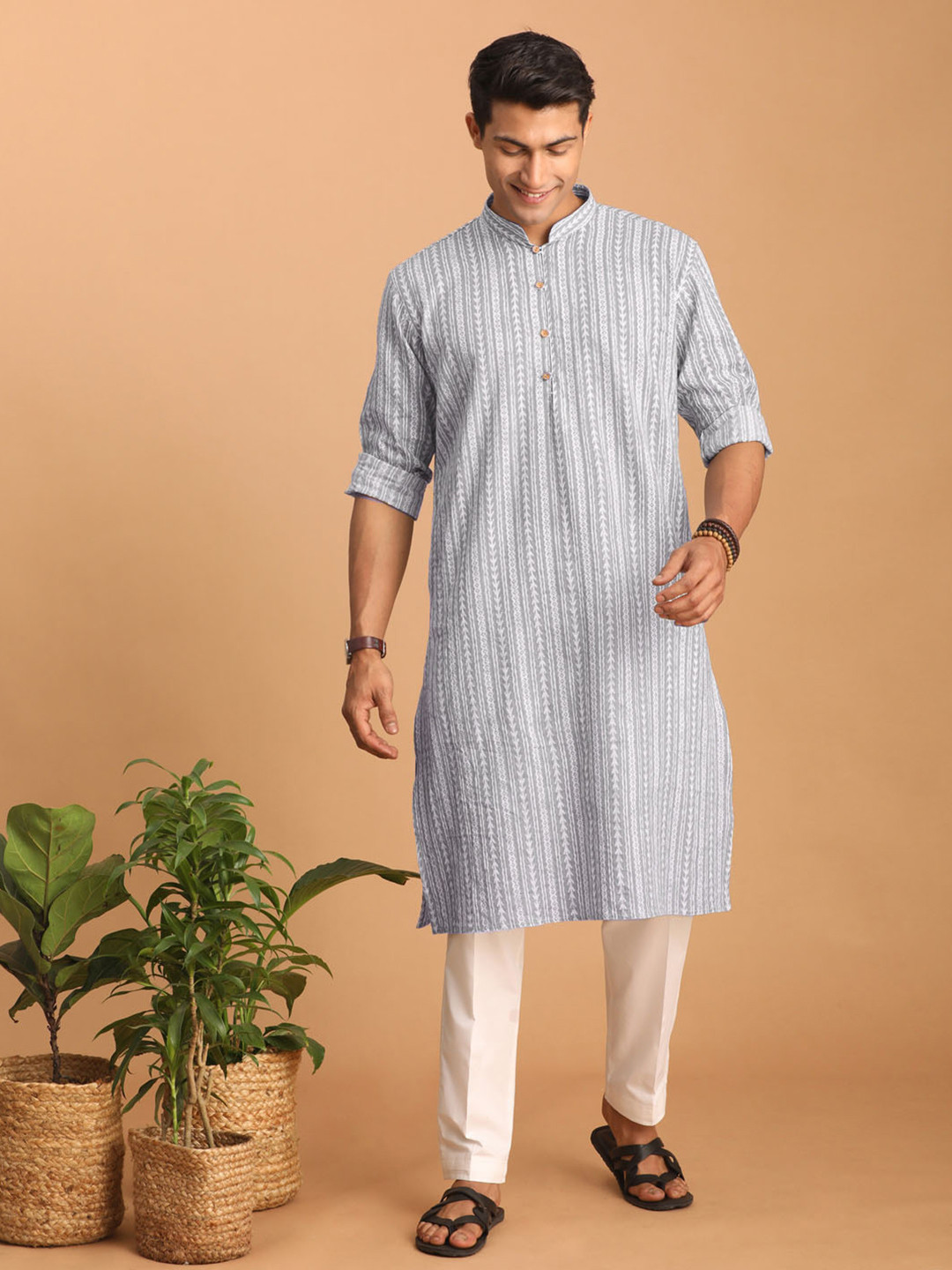 VASTRAMAY Ethnic Motif Printed Batik Pure Cotton Sustainable Kurta With Trousers