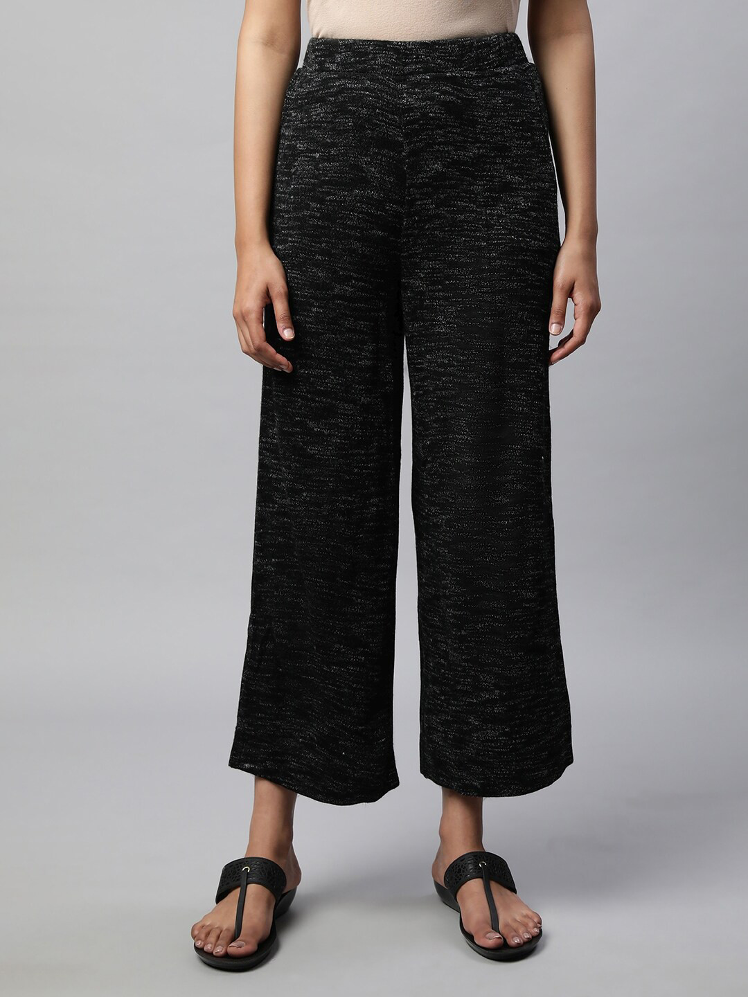 elleven Women Self Design Wide Leg Slip-On Knitted Palazzo