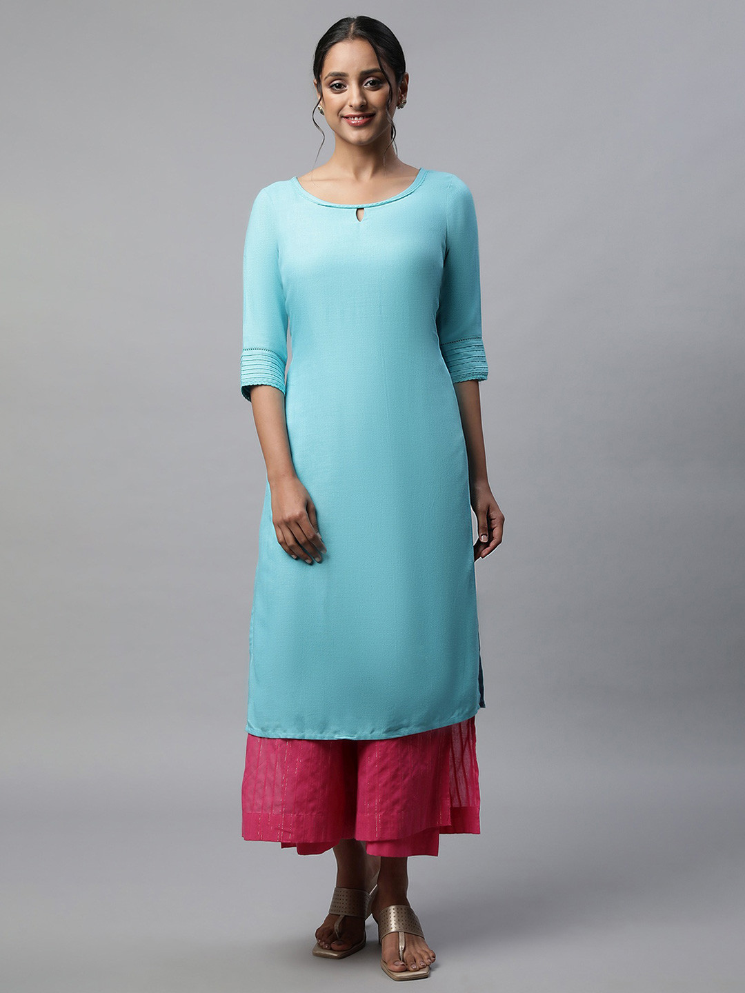 elleven Women Straight Slip-On  Pink Ethnic Palazzos