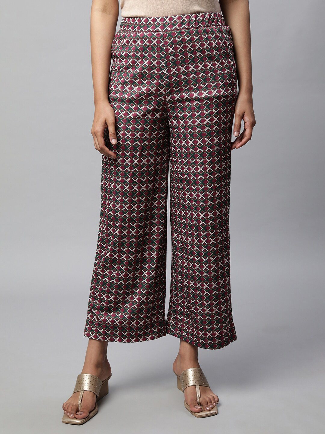elleven Women Geometric Printed Wide Leg Knitted Palazzo