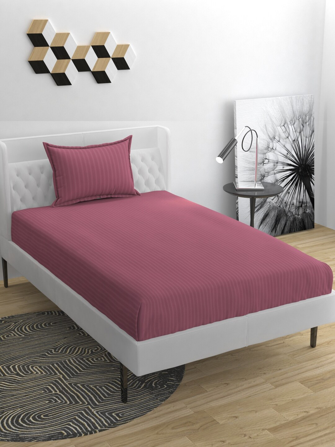 BELVOSTUM Pink Striped Microfiber 220 TC Single Fine Bedsheet with a Pillow Cover-90 x 60 inches