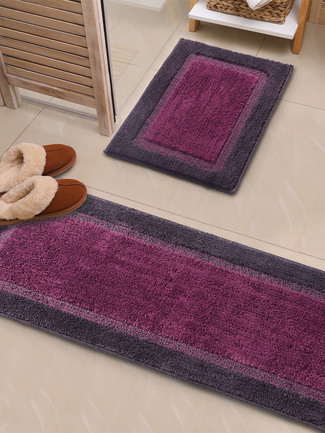 Saral Home Elyesse 2-Pcs Purple & Black Antiskid Runner & Bathmat