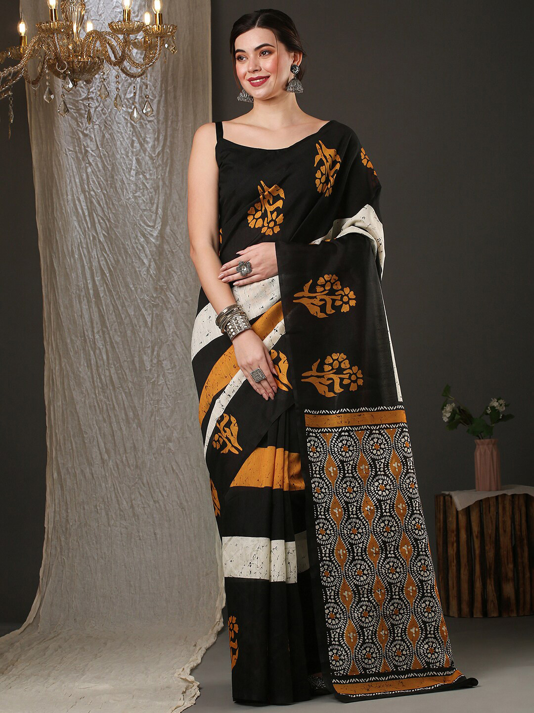 Anouk Rustic Floral Printed Art Silk Bhagalpuri Saree