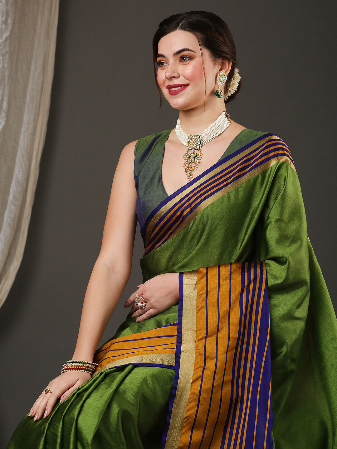 Anouk Rustic Striped Zari Silk Blend Saree