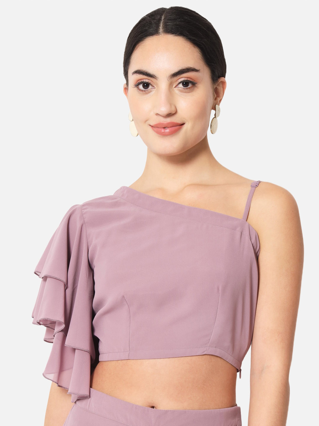 ALL WAYS YOU One Shoulder Flutter Sleeve Georgette Crop Top