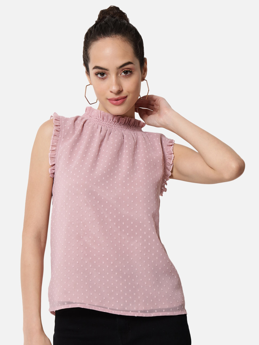 ALL WAYS YOU Self Design High Neck Georgette Top